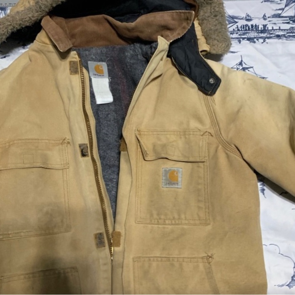 Vintage Blanket-Lined Carhartt Distressed Jacket.
